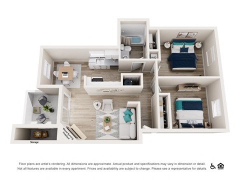 Floor plan for 2 beds, 1 bath, 913 sqft